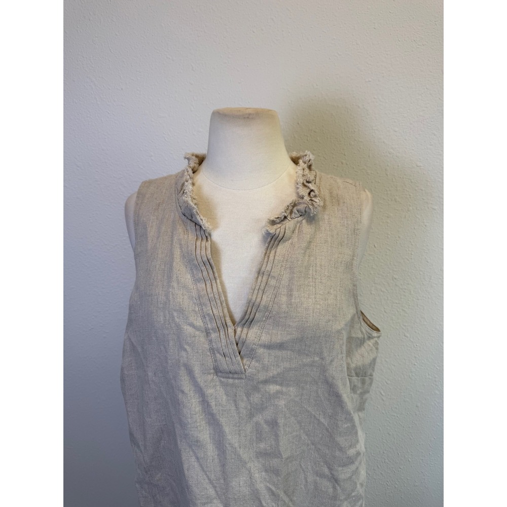 Tommy Bahama Linen Blend Beige Ruffle Dress Sz Large Resort Vacation Coastal - Picture 2 of 8